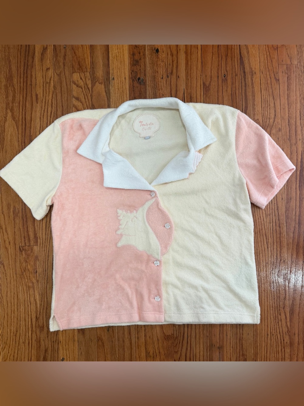 Women's Two-Tone Pink & Cream Button-Up Polo Shirt